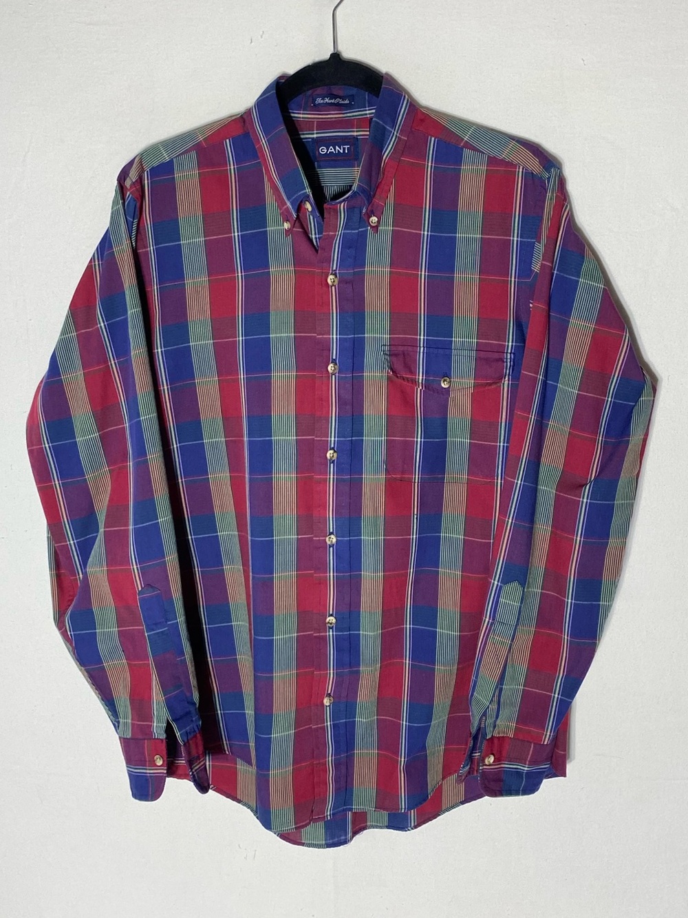Vintage 90s GANT Fox Hunt Plaids Red Blue Button Down Shirt M Western Academia
